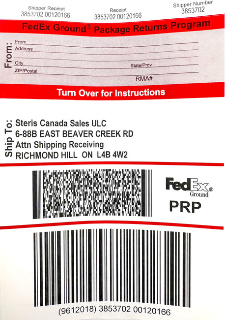 Parts Return Label
